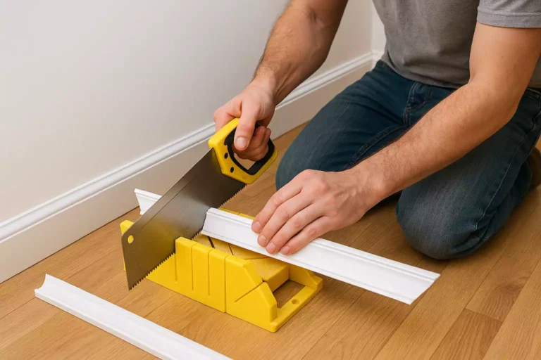 couper les plinthes en angle , découpe de plinthe avec une boîte à onglet