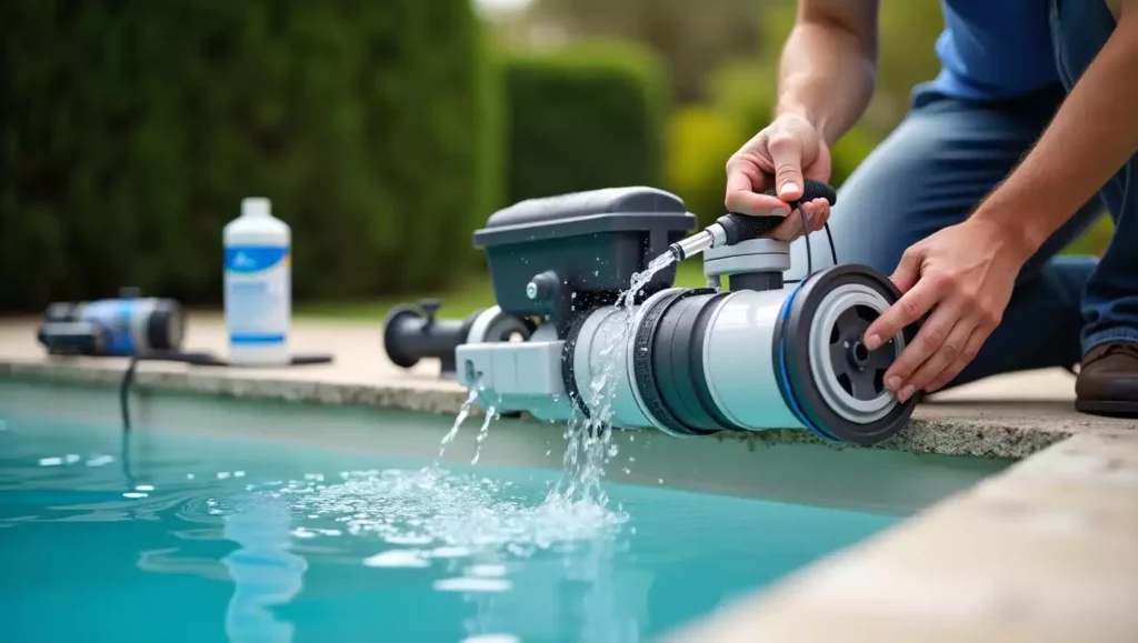 Nettoyage et entretien préventif d'un bloc filtration Desjoyaux F15 par un propriétaire pour prolonger sa durée de vie et optimiser les performances.