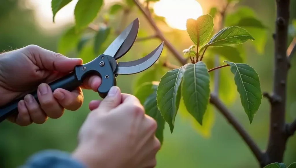 Technique de taille appropriée pour qu'un lilas des Indes ne fleurit pas, montrant un jardinier coupant correctement les branches